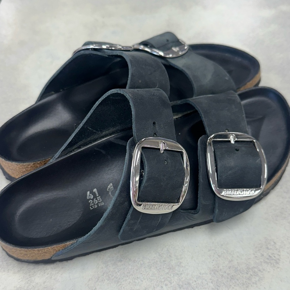 Birkenstock Black Arizona Double Buckle Suede Sandals
